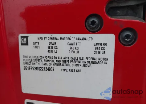 2002 Chevrolet Camaro Z28 из США, поврежденный, VIN 2G1FP22G022124937